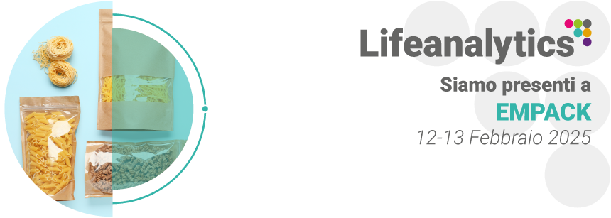 Packaging alimentari in carta e plastica contenenti pasta secca, rappresentante la fiera Empack 2025 in cui espone la business unit Product Safety Lifeanalytics