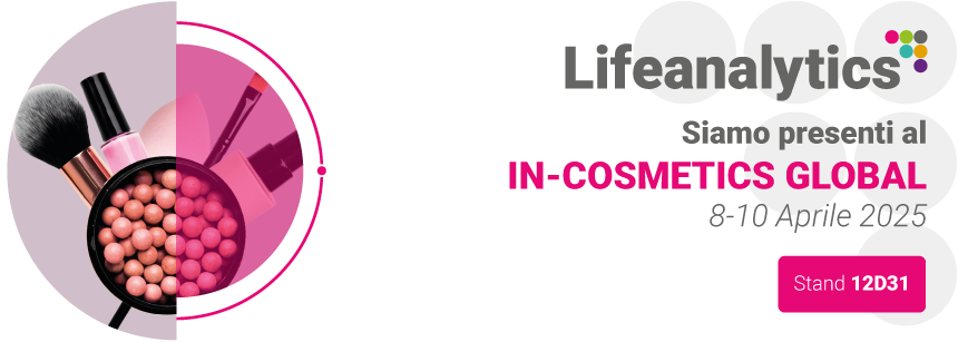 Prodotti cosmetici che rappresentano la fiera In-Cosmetics Global del prossimo aprile 2025 a cui parteciperà la business unit Cosmetic and Medical Device di Lifeanalytics