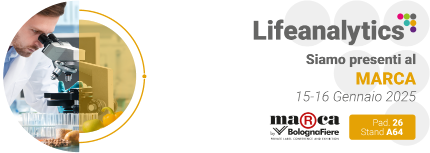 Tecnico di laboratorio che analizza alimenti, simbolo della fiera Marca a cui partecipa Lifeanalytics con la business unit food a gennaio 2025
